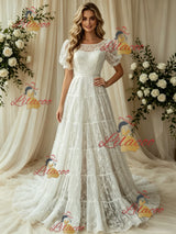 White Lace Strapless Wedding Dress
