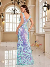 Colored Seuqins Slim Fishtail Evening Dress