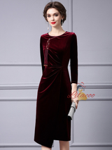 Burgundy Velvet Mother Of The Bride Dress