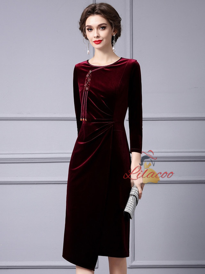 Burgundy Velvet Mother Of The Bride Dress