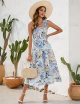 Flower Print Suspender Leisure Holiday Dress