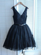 Black Lace V-neck Homecoming Dress