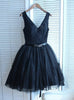 Black Lace V-neck Homecoming Dress