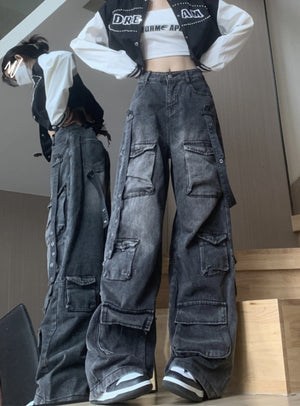 Wide-leg Loose Overalls Jeans