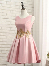 Pink Satin Appliques Homecoming Dress