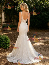 White Mermaid V-neck Lace Wedding Dress