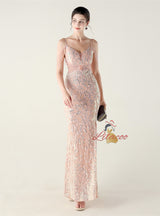 Mermaid Sequins Spaghetti Straps Beading Prom Dress