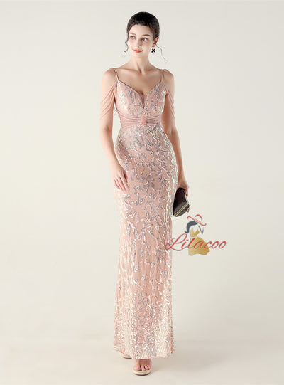 Mermaid Sequins Spaghetti Straps Beading Prom Dress