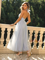 Fashion Solid Color Backless Evening Dress