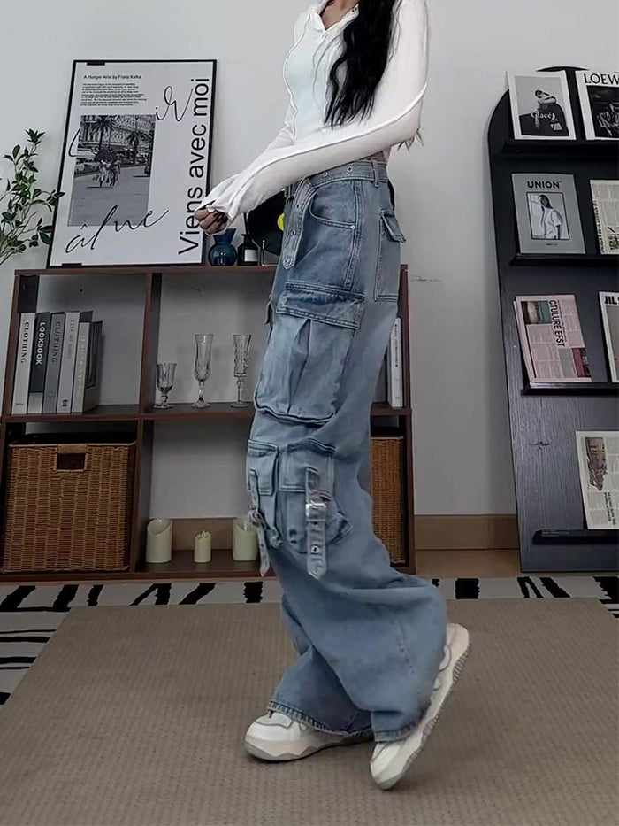 2024 Wide Leg Pockets High Waist Loose Jeans