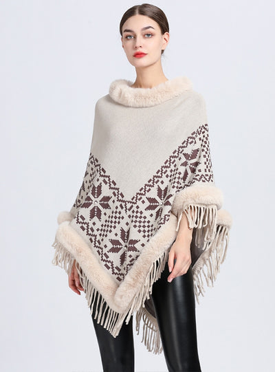 Fringe Knit Pullover Shawl Cloak