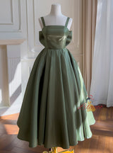 Green Vintage Straps Bow Prom Dress