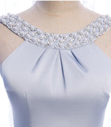 Light Blue Mermaid Beading Backless Prom Dress