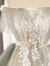 Gray Tulle Off the Shoulder Appliques Homecoming Dress