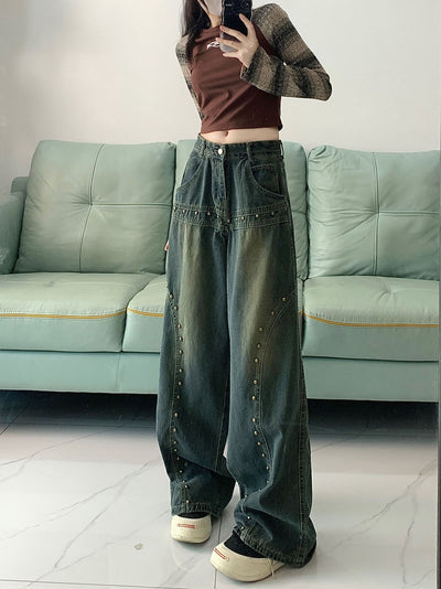 Retro Blue Low Waist Loose Wide Leg Jeans