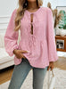 Casual Loose Striped Lantern Sleeve Lace-up Shirt
