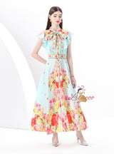 Bow Tie Breasted Printed Dress