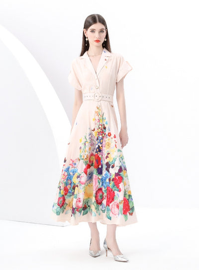 Short-sleeved Wide-swing Printed Dress