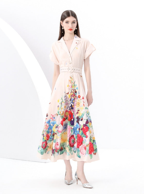 Short-sleeved Wide-swing Printed Dress