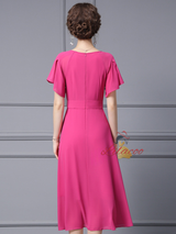 Fuchsia Short Sleeve Mother Of the Brides Dress