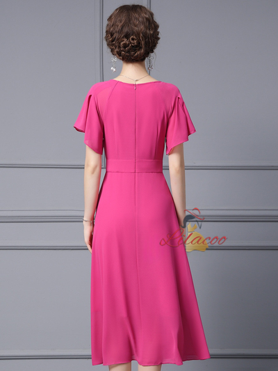 Fuchsia Short Sleeve Mother Of the Brides Dress