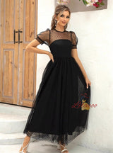 Tulle Puff Sleeve Long Party Dress