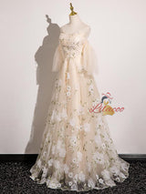 Champagne Tulle Beading Prom Dress