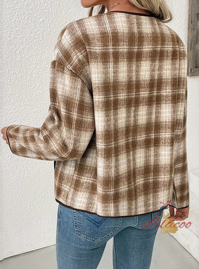 Plaid Casual Plaid Cardigan Coat