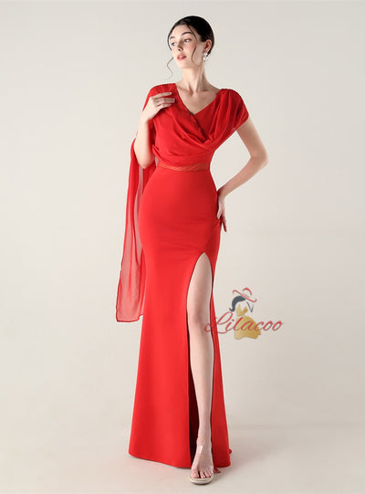 Mermaid One Shoulder Appliques Split Prom Dress