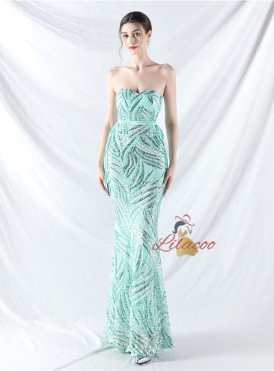 Mermaid Sequins Strapless Prom Dress