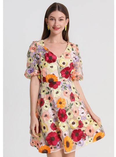 Heavy Three-dimensional Flower Slim Dress