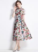 Ink Printed Butterfly Short Sleeve Slim Dress