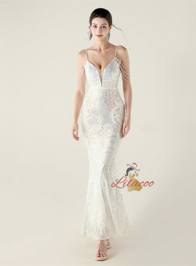 Mermaid Sequins Spaghetti Straps Prom Dress