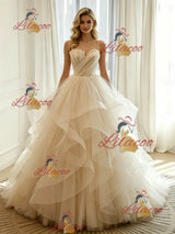 Ivory Tulle Spaghetti Straps Wedding Dress