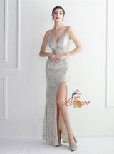 Mermaid Sequins Spghetti Straps Beading Prom Dress