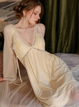 Mesh Stitching Lace V-neck Chest Pad Nightdress