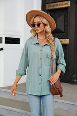 Solid Color Lapel Pocket Long Sleeve Coat