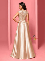 Champagne Satin V-neck Prom Dress