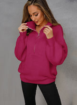 Pullover Zipper Lapel Solid Color Sweater