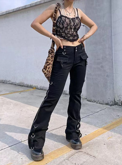 Low Waist Flared Pants Zipper Slim Jeans
