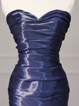 Navy Blue Mermaid Sweetheart Pleats Prom Dress