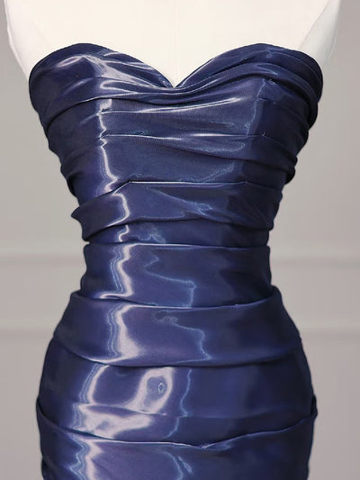 Navy Blue Mermaid Sweetheart Pleats Prom Dress
