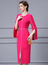 Hot Pink Short Sleeve Split Mother Of The Bride Dress