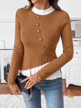 Contrast Stitching Slim Knit Pullover Sweater