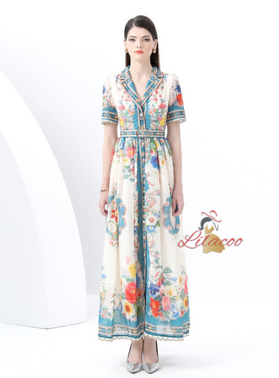 Short Sleeve Printed Long Dress