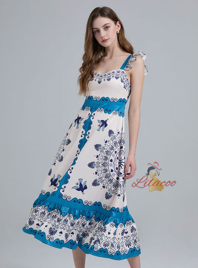 Tube Top Printed Slim Holiday Dress