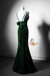 Green Mermaid Velvet Straps Prom Dress