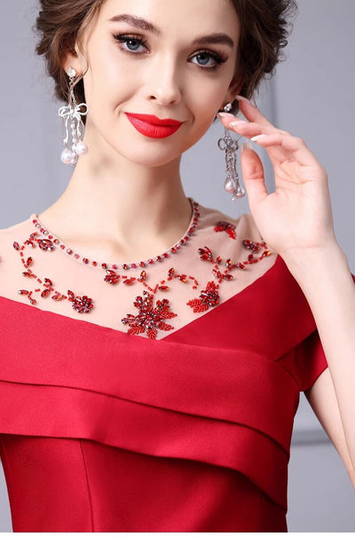 Red Satin Beading Mother Of The Bride Dress