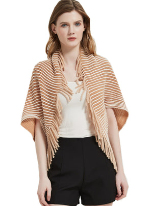 Ribbed Striped Knitted Cardigan Shawl