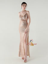 Mermaid Sequins Spaghetti Straps Beading Prom Dress